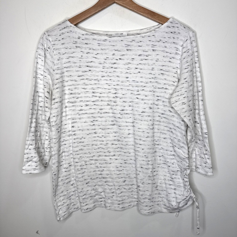 Pure J. Jill Cinched 3/4 Sleeve Top Womens S Gray Tie Boat Neck Basic Minimalist